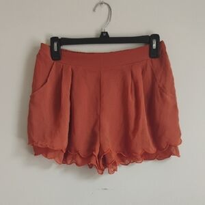 Lush | High Waist Light Orange Double-Scalloped Shorts | S